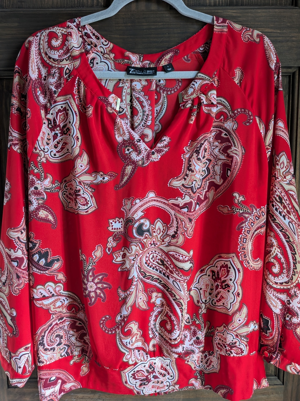 New York & Co - Red Paisley V-Neck Blouse